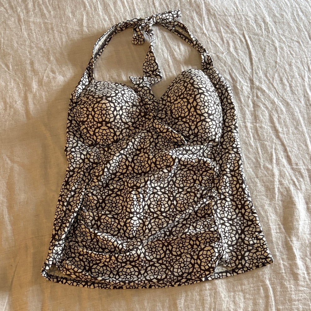 Grey and White Halter Tankini Top